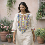 Ivory Peacock Heritage Hand-Painted Kurti