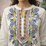 Ivory Peacock Heritage Hand-Painted Kurti - Image 2