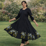 Black Daisy Garden Flare Kurti - Image 2