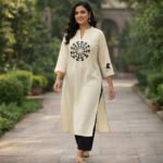 Beige Minimal Mandala Cotton Kurti