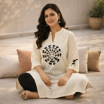 Beige Minimal Mandala Cotton Kurti - Image 3