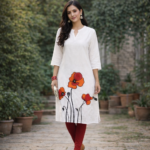 White Bloom Floral Hand-Painted Kurti