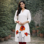 White Bloom Floral Hand-Painted Kurti - Image 2
