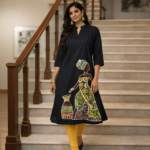 Black Tribal Muse Hand-Painted Kurti - Image 3