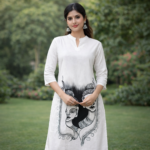 White Twin Buddha Monochrome Kurti - Image 3