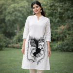 White Twin Buddha Monochrome Kurti - Image 2