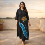 Black Leaf Art Straight Kurti - Image 3