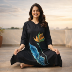 Black Leaf Art Straight Kurti - Image 2