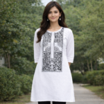 White Black Mandala Neck Kurti