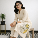 Beige Tiger Art Cotton Kurti - Image 2