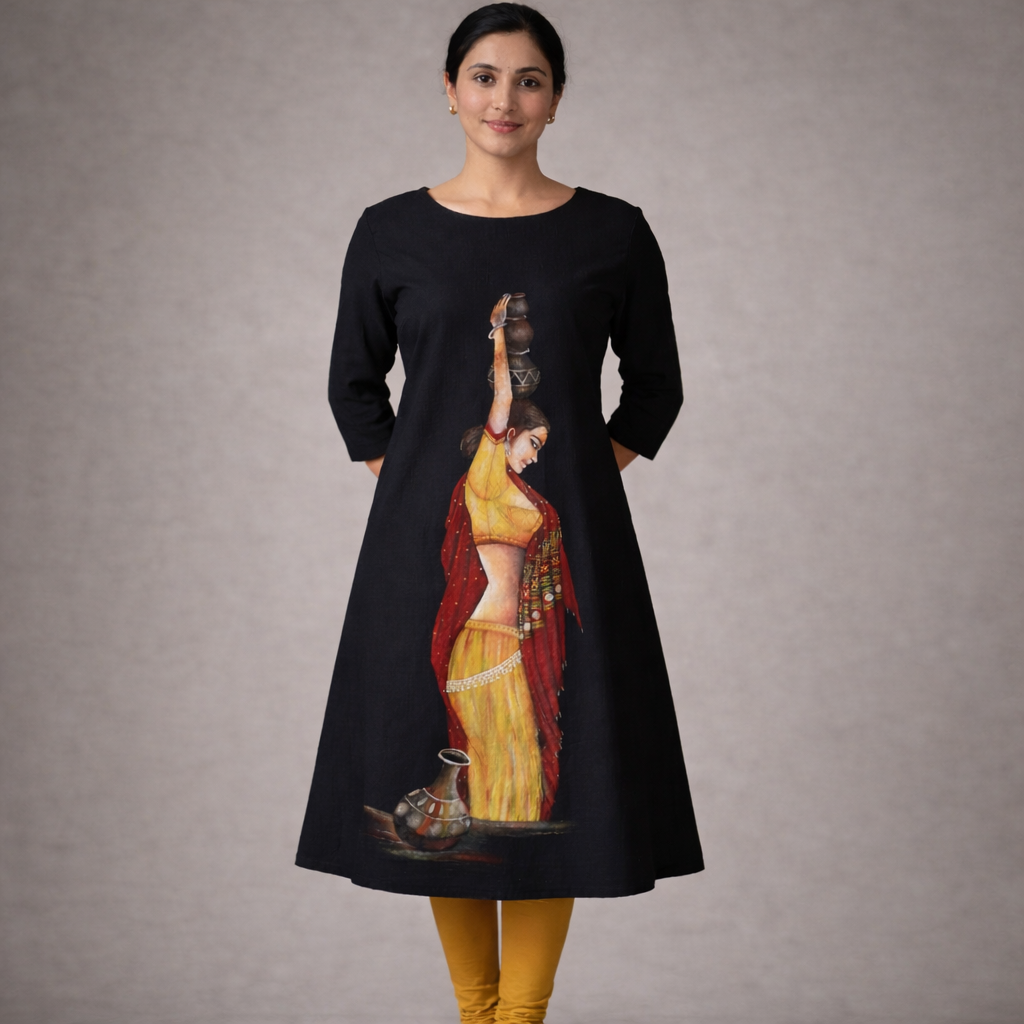 ChatGPT-Image-Feb-16-2026-12_37_47-AM.png Black Village Grace Hand-Painted Kurti - Image 1