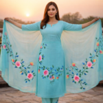 Aqua Bloom Hand-Painted Suit Set - Image 4