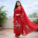 Scarlet Daisy Hand-Painted Suit Set