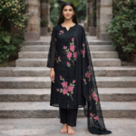 Midnight Blossom Hand-Painted Suit Set