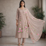 Nude Blossom Grace Hand-Painted Suit Set