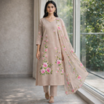 Nude Blossom Grace Hand-Painted Suit Set - Image 3