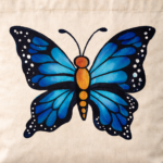 Blue Monarch Butterfly Hand-Painted Cotton Tote Bag - Image 2