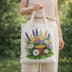 Floral Meadow Stump Art Cotton Tote - Image 3