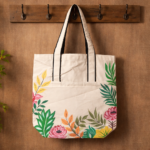 Botanical Border Floral Canvas Tote