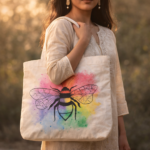 Rainbow Bee Artistic Cotton Tote - Image 3