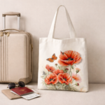 Red Poppy Floral Canvas Tote - Image 3