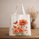 Red Poppy Floral Canvas Tote
