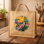 Floral Wreath Jute Hand-Painted Tote