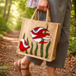 Red Fish Underwater Art Hand-Painted Jute Tote