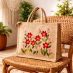 Scarlet Blossom Floral Jute Tote - Image 3