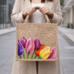 Vibrant Tulip Garden Hand-Painted Tote - Image 3