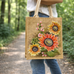 Sunflower Bouquet Hand-Painted Jute Tote - Image 3