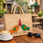 Love Birds Hand-Painted Jute Tote