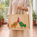 Love Birds Hand-Painted Jute Tote - Image 3