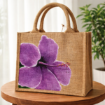 Purple Hibiscus Bloom Jute Tote