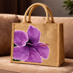 Purple Hibiscus Bloom Jute Tote - Image 3
