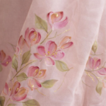 Bougainvillea Bloom – Hand-Painted Dull Rose Organza Saree - Image 2