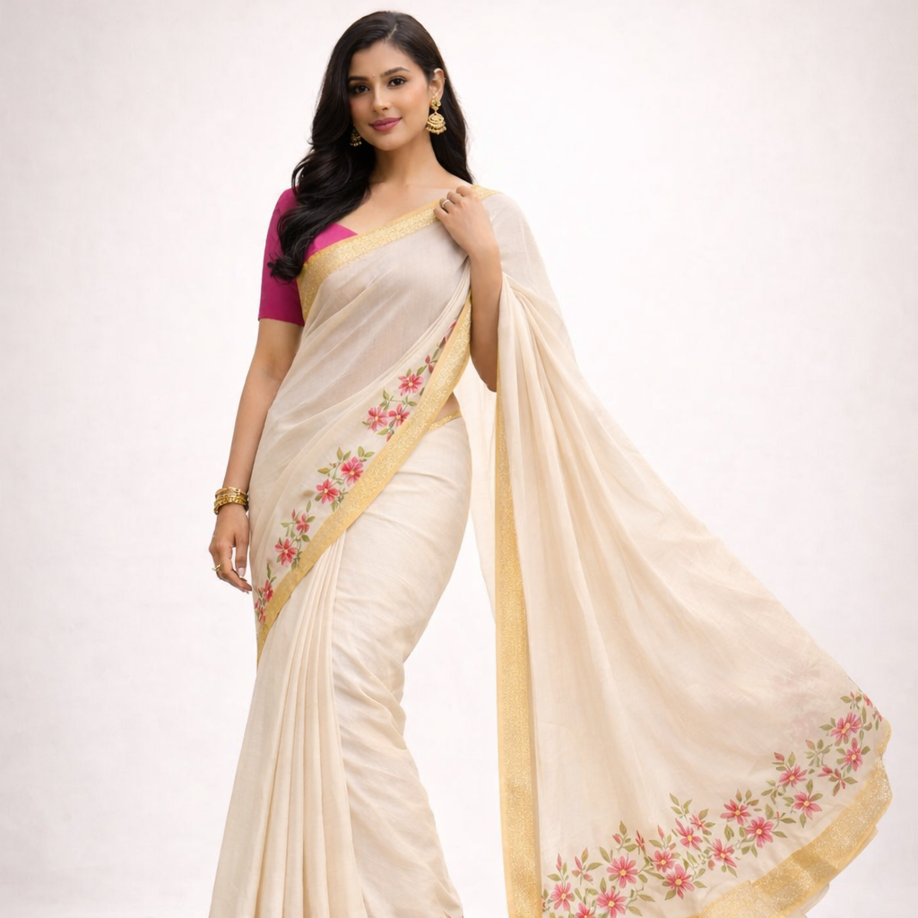 ChatGPT-Image-Feb-28-2026-04_13_55-PM.png Classic Beige Floral Border Saree - Image 1