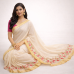 Classic Beige Floral Border Saree - Image 3