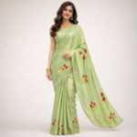 Pistachio Green Handpainted Silk Saree
