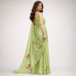 Pistachio Green Handpainted Silk Saree - Image 3