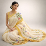 Ivory Gold Vine Handpainted Saree - Image 3