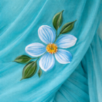 Aqua Bloom Handpainted Organza Saree - Image 2