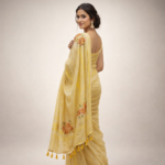 Golden Mustard Handpainted Linen Saree