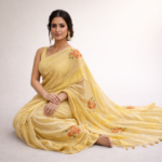 Golden Mustard Handpainted Linen Saree - Image 3