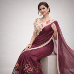 Royal Wine Elephant Motif Saree - Image 3