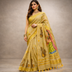 Heritage Mustard Narrative Handpainted Saree - Image 4