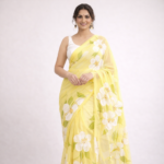 Basant – Hand-Painted Premium Floral Organza Saree