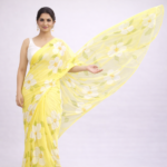 Basant – Hand-Painted Premium Floral Organza Saree - Image 2