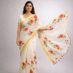 Shwet Pushpika – Hand-Painted Handloom Cotton Saree - Image 3