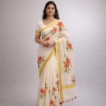 Shwet Pushpika – Hand-Painted Handloom Cotton Saree